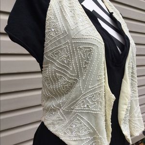 New BKE Boutique Chiffon Beaded Cropped Vest